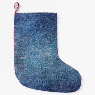 Blue background, denim jeans texture background. D Small Christmas Stocking