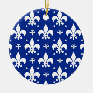 Blue Background Fleur-de-lis Pattern Design Ceramic Tree Decoration