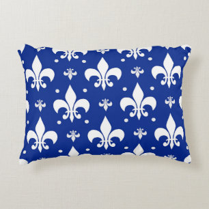Blue Background Fleur-de-lis Pattern Design Decorative Cushion