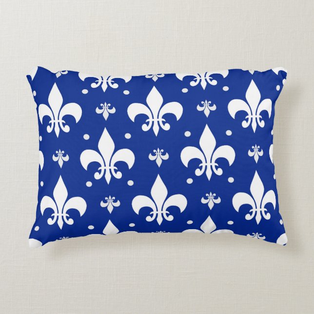 Blue Background Fleur-de-lis Pattern Design  Decorative Cushion (Front)
