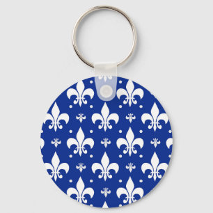 Blue Background Fleur-de-lis Pattern Design Key Ring