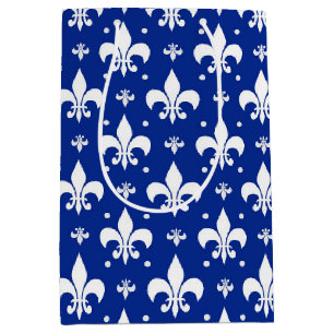 Blue Background Fleur-de-lis Pattern Design Medium Gift Bag