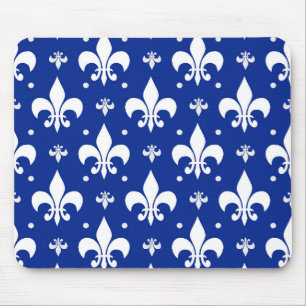 Blue Background Fleur-de-lis Pattern Design Mouse Mat