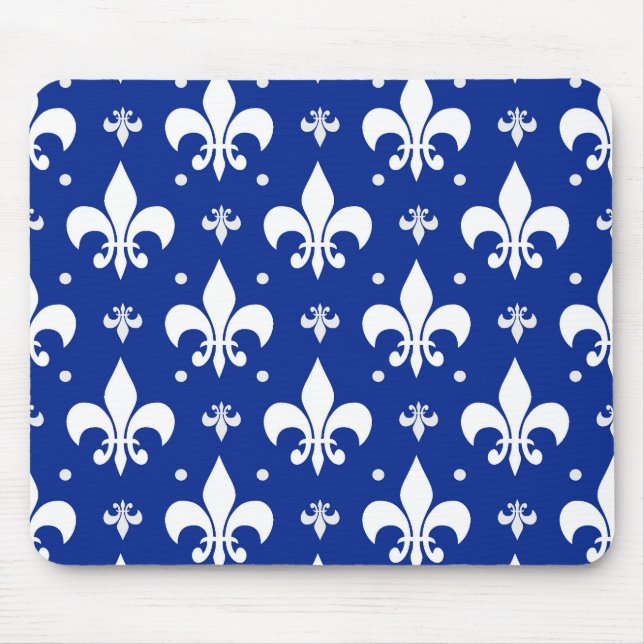 Blue Background Fleur-de-lis Pattern Design  Mouse Mat (Front)