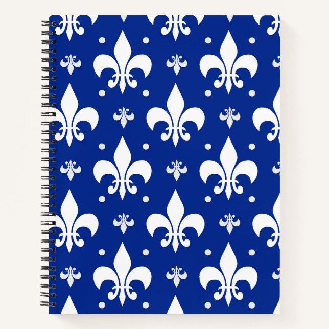 Blue Background Fleur-de-lis Pattern Design  Notebook (Front)
