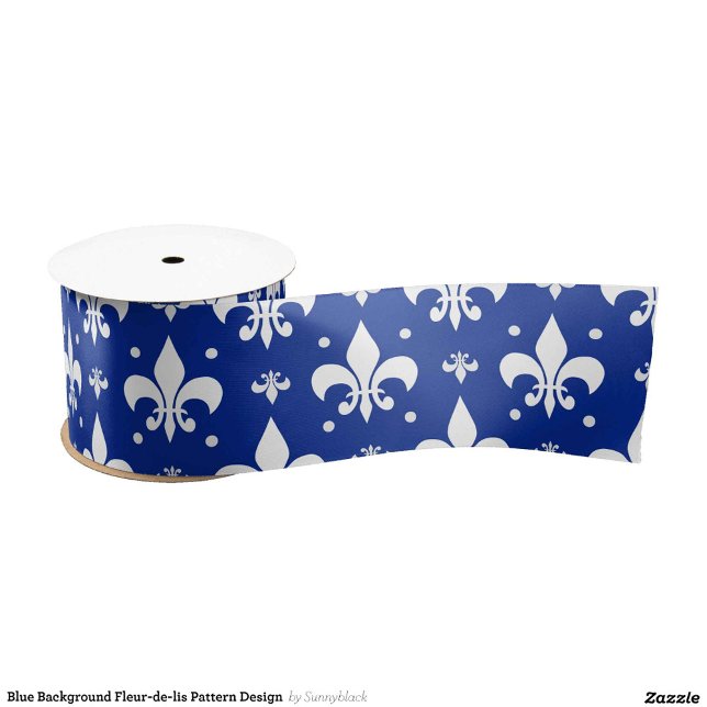 Blue Background Fleur-de-lis Pattern Design  Satin Ribbon (Creator Uploaded)