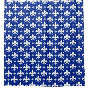 Blue Background Fleur-de-lis Pattern Design Shower Curtain