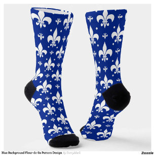 Blue Background Fleur-de-lis Pattern Design Socks