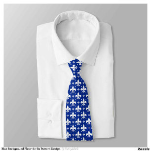 Blue Background Fleur-de-lis Pattern Design  Tie
