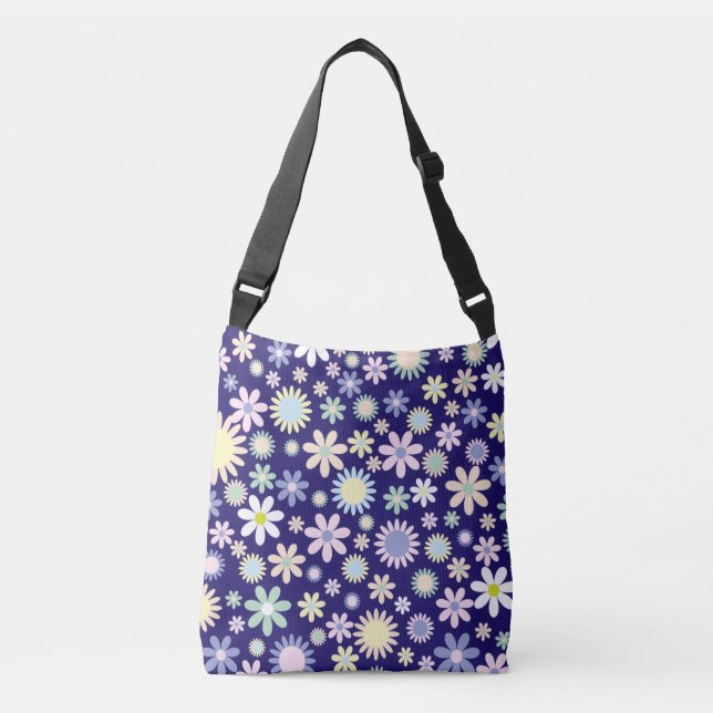 Blue Background Floral Pattern Crossbody Bag (Front)