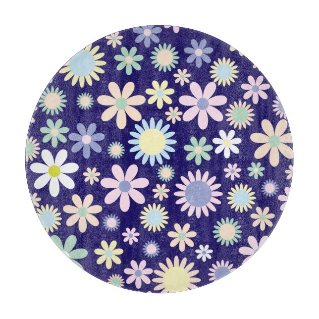 Blue Background Floral Pattern Cutting Board (Front)