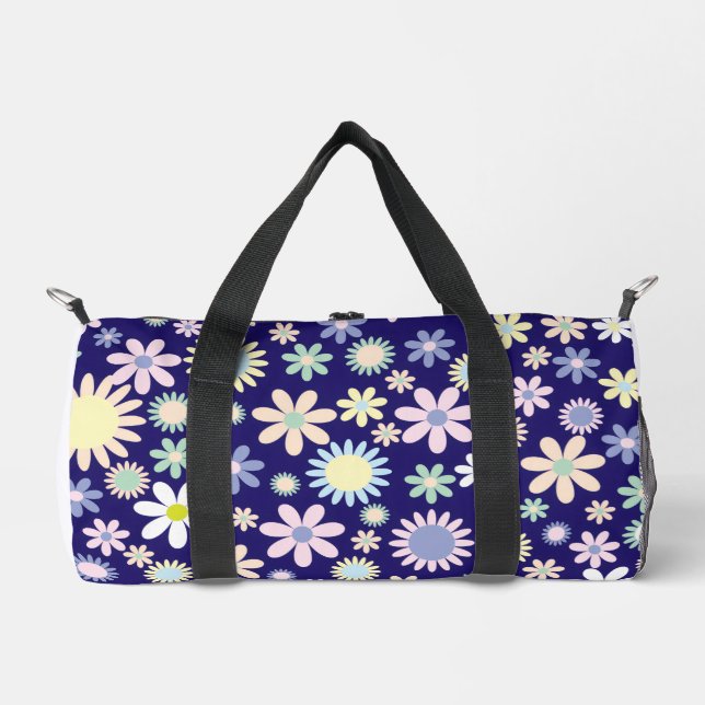 Blue Background Floral Pattern Duffle Bag (Front)