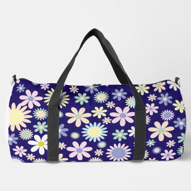 Blue Background Floral Pattern Duffle Bag (Front)