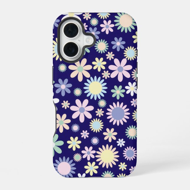Blue Background Floral Pattern iPhone 16 Case (Back)