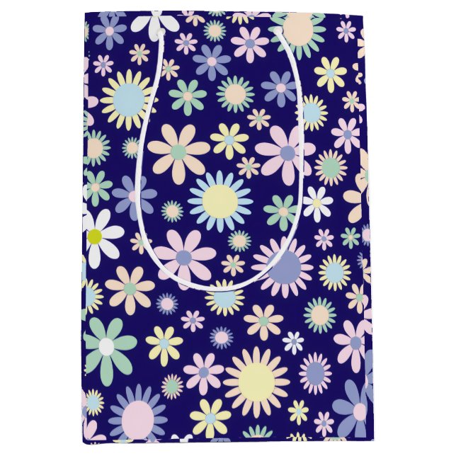 Blue Background Floral Pattern Medium Gift Bag (Front)