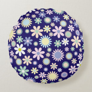 Blue Background Floral Pattern Round Cushion