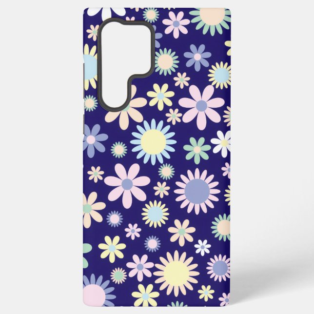 Blue Background Floral Pattern Samsung Galaxy S22 Ultra Case (Back)