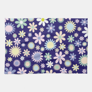 Blue Background Floral Pattern Tea Towel