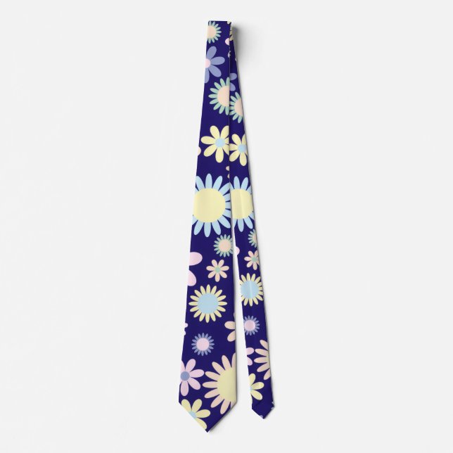 Blue Background Floral Pattern Tie (Front)