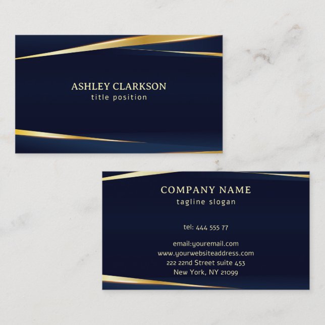Blue Background Gold Stripes Business Card (Front/Back)