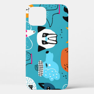Blue Background, Playful Dog Pattern. iPhone 12 Case