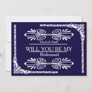 Blue Background Swirl Will you be my bridesmaid Invitation