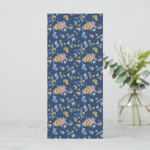 Blue Background Thread Effect Floral Pattern Card