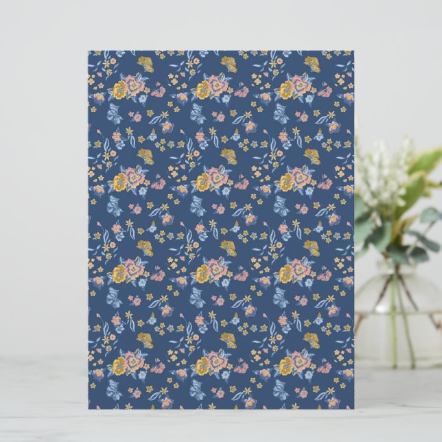 Blue Background Thread Effect Floral Pattern Card (Standing Front)