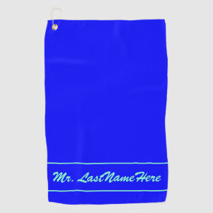 Blue Background w/ Aquamarine Script-Like Name Golf Towel