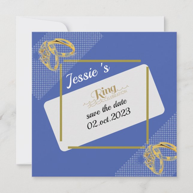  blue  background with a golden border invitation (Front)