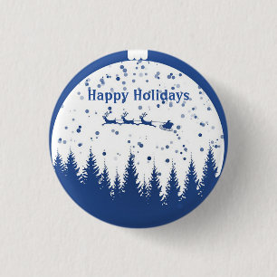 Blue Background with Christmas Ball and pine tree 3 Cm Round Badge