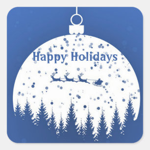 Blue Background with Christmas Ball and pine tree  Square Sticker