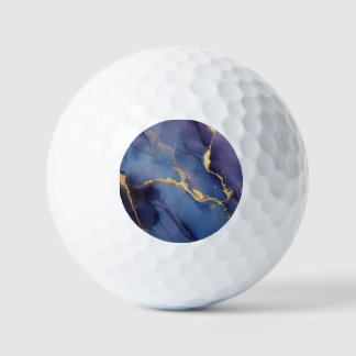 Blue background with gold streaks and dots golf balls