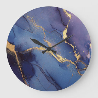 Blue background with gold streaks and dots large clock