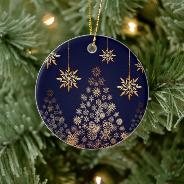 Blue Background with Golden Christmas Tree  Ceramic Tree Decoration (Tree)