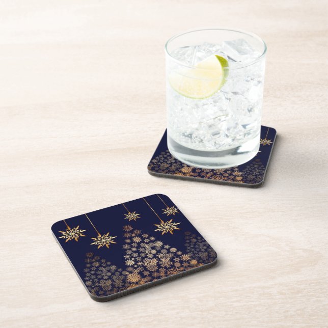 Blue Background with Golden Christmas Tree Coaster (Right Side)
