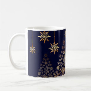 Blue Background with Golden Christmas Tree Coffee Mug