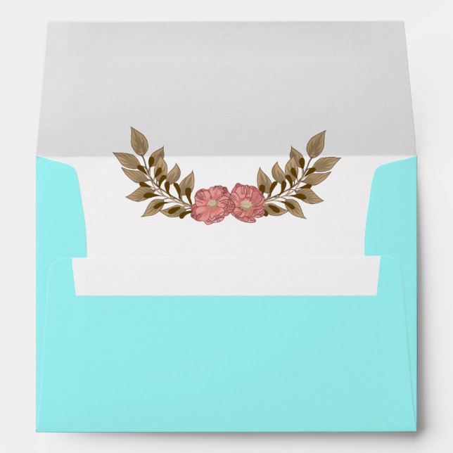 Blue background with Pink and Brown Floral Laurel Envelopes (Back (Bottom))