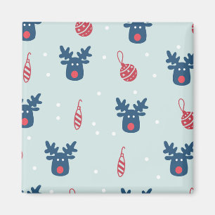 Blue Background With Rudolph and Christmas Balls Magnet