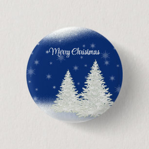 Blue Background With Withe Christmas Tree 3 Cm Round Badge