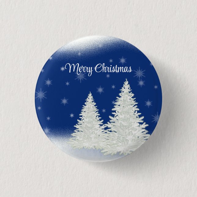 Blue Background With Withe Christmas Tree 3 Cm Round Badge (Front)