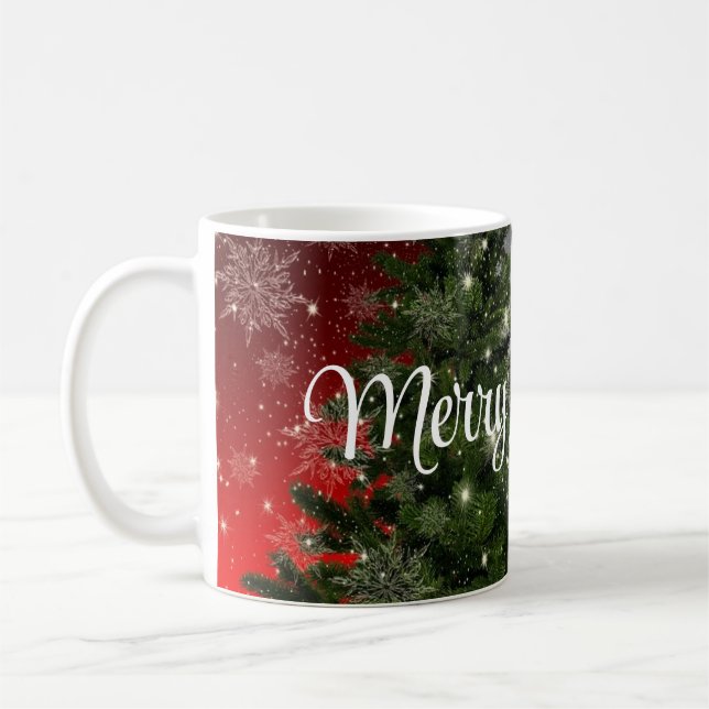 Blue Background With Withe Christmas Tree Coffee Mug (Left)