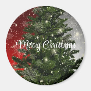 Blue Background With Withe Christmas Tree Magnet