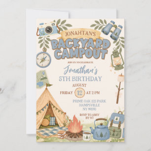 Blue Backyard Campout Boy Birthday Invitation