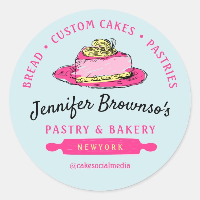 Blue Bakery Pastry Lemon Cheesecake Classic Round Sticker (Front)