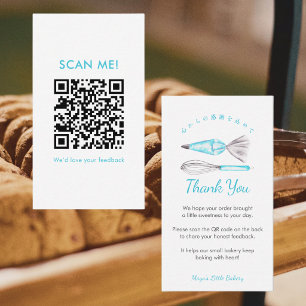 Blue Baking Utensils Bakery Leave a Review QR Code Business Card
