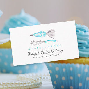 Blue Baking Utensils Watercolor Bakery Business Card