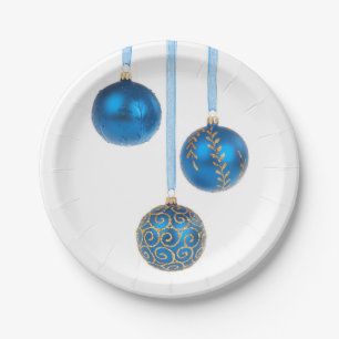 Blue Ball Christmas Ornaments 7 Inch Paper Plate