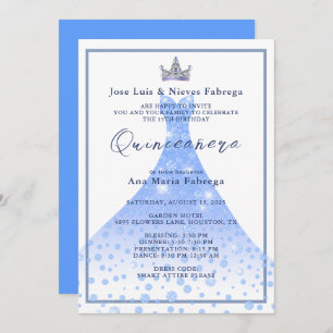 Blue Ball Gown & Tiara Quinceañera Birthday  Invitation