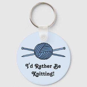 Blue Ball of Yarn & Knitting Needles Key Ring